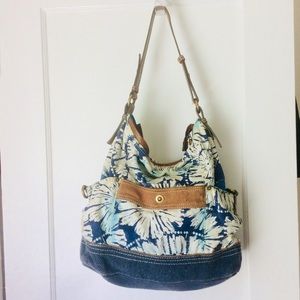 Blue and White Fossil Bag with Brown accents